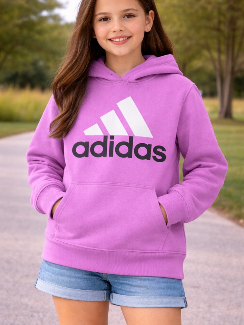 adidas Girls' Lavender Hoodie with Bold Logo